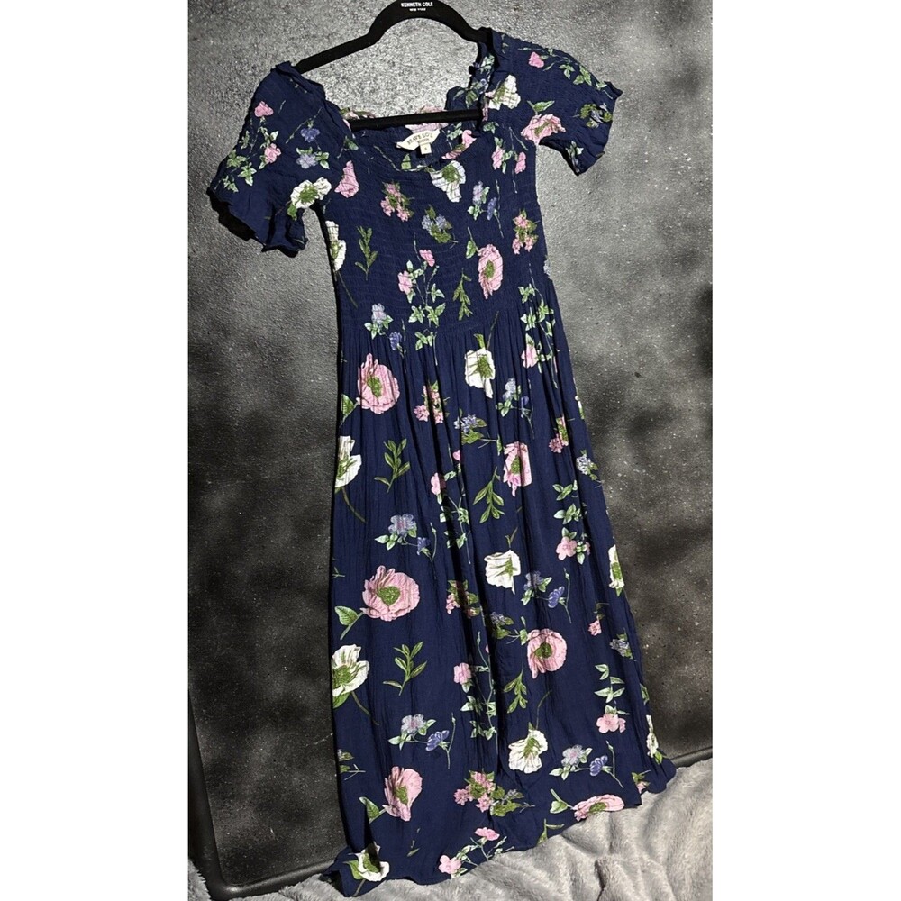 Brave Soul Dress  Sz S Navy Floral Feminine Maxi Slit Beach Summer Coquette